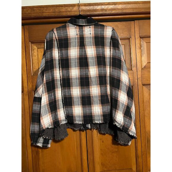 Free People We The Free Women's Kyoto Plaid Cropped Oversized Button-Up Shirt S - Picture 9 of 12